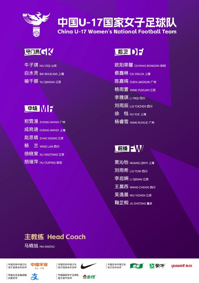 海星体育-U17女足亚洲杯,中国U-17国家女子足球队23人参赛名单公布